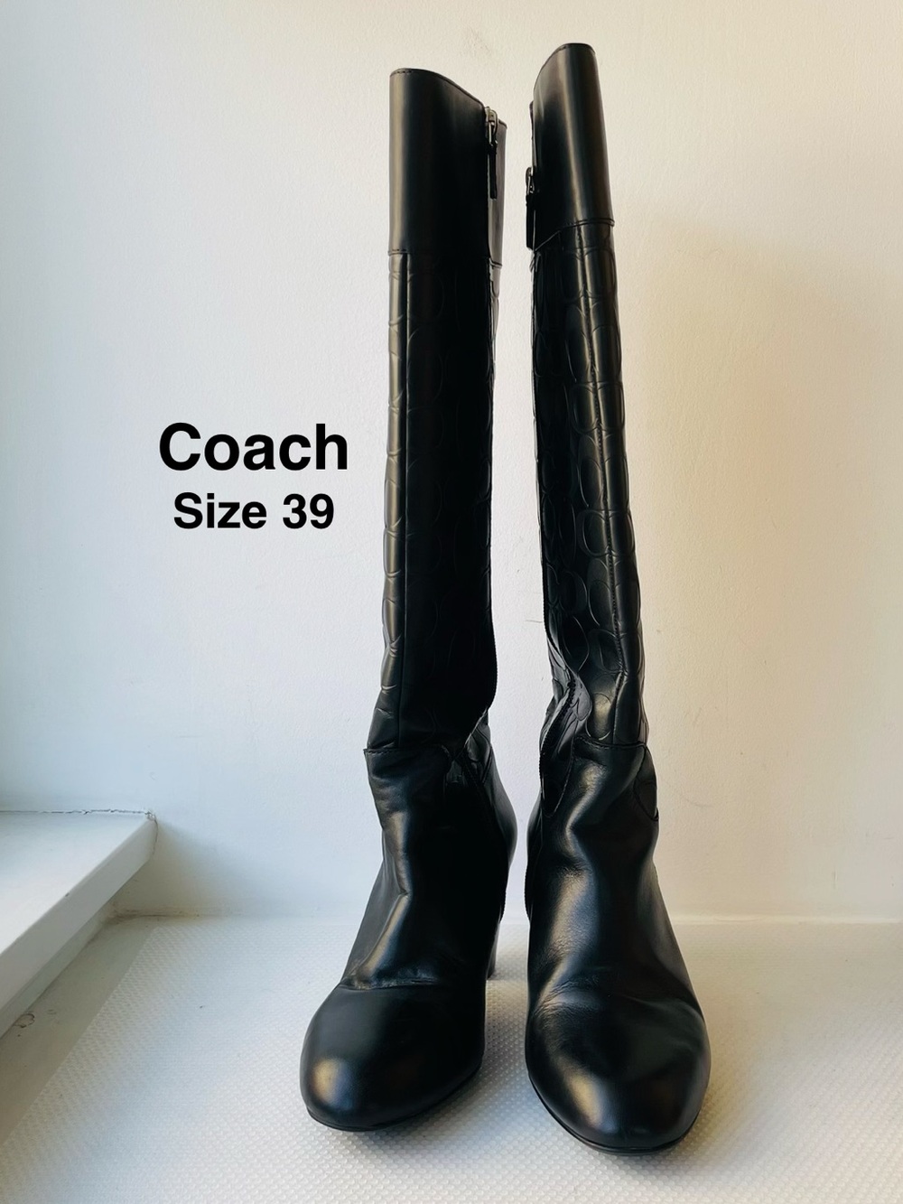 Coach Gail A7205 Signature Tall Riding  Boots Black Leather Canvas Women 9⭐️⭐️